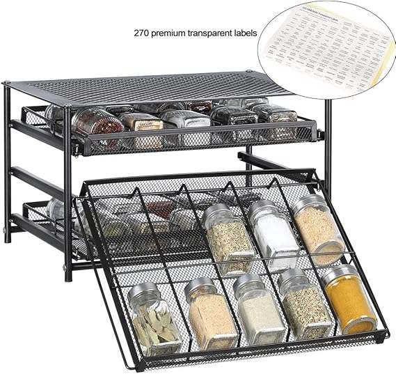 HAITRAL 3 Tier Spice Rack 30Bottle,Iron Spice&Herb Drawer,Unique Spice