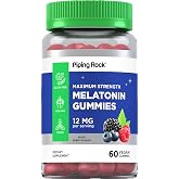 Piping Rock Melatonin Gummies 12mg | 60 Count | Maximum Strength Supplement for Adults | Berry Flavor | Vegan, Non-GMO, Gluten Free