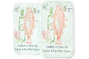 DONA MARIA GOURMET Portuguese Codfish in Olive Oil, Garlic & Peri-Peri sauce (2 packs), Keto, Gluten-free, 4.2 oz