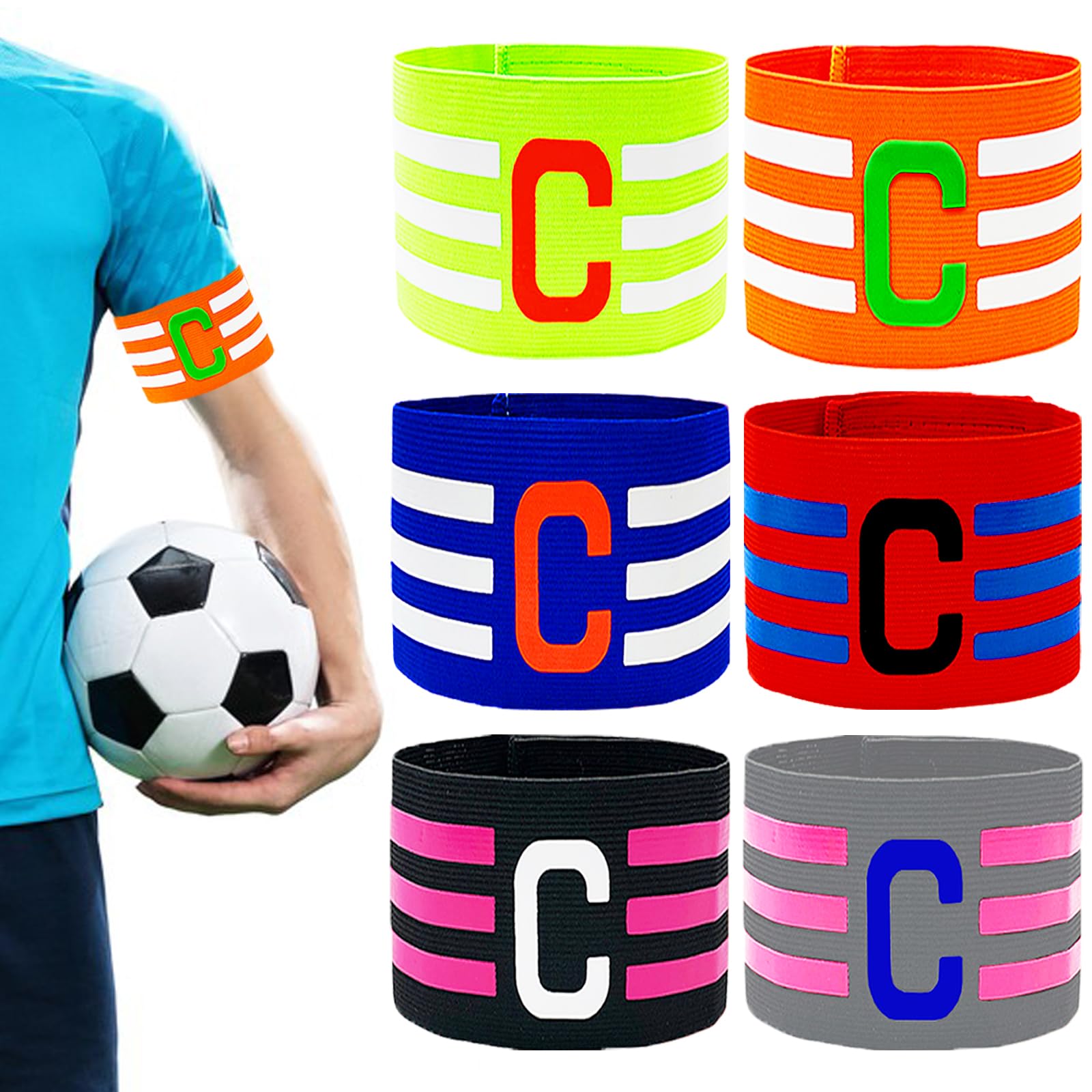 UZSUZZ 6PCS Football Captains Armbands, Multicolor Adjustable Football Armband for Kids Youth Adult Ball Games, Durable Elastic Football Captain Bands for Soccer Hockey Rugby Netball