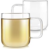 Teabloom Set of Two Premium Borosilicate Glass Cups - 8 Ounces / 240 ml - Stain-free and Microwave Safe
