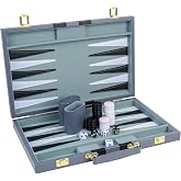 RERIVER Backgammon Set 2 Players Classic Backgammon Sets for Adults Board Game with PU Leather Case Portable and Travel Backgammon Set (Grey, 15inch)