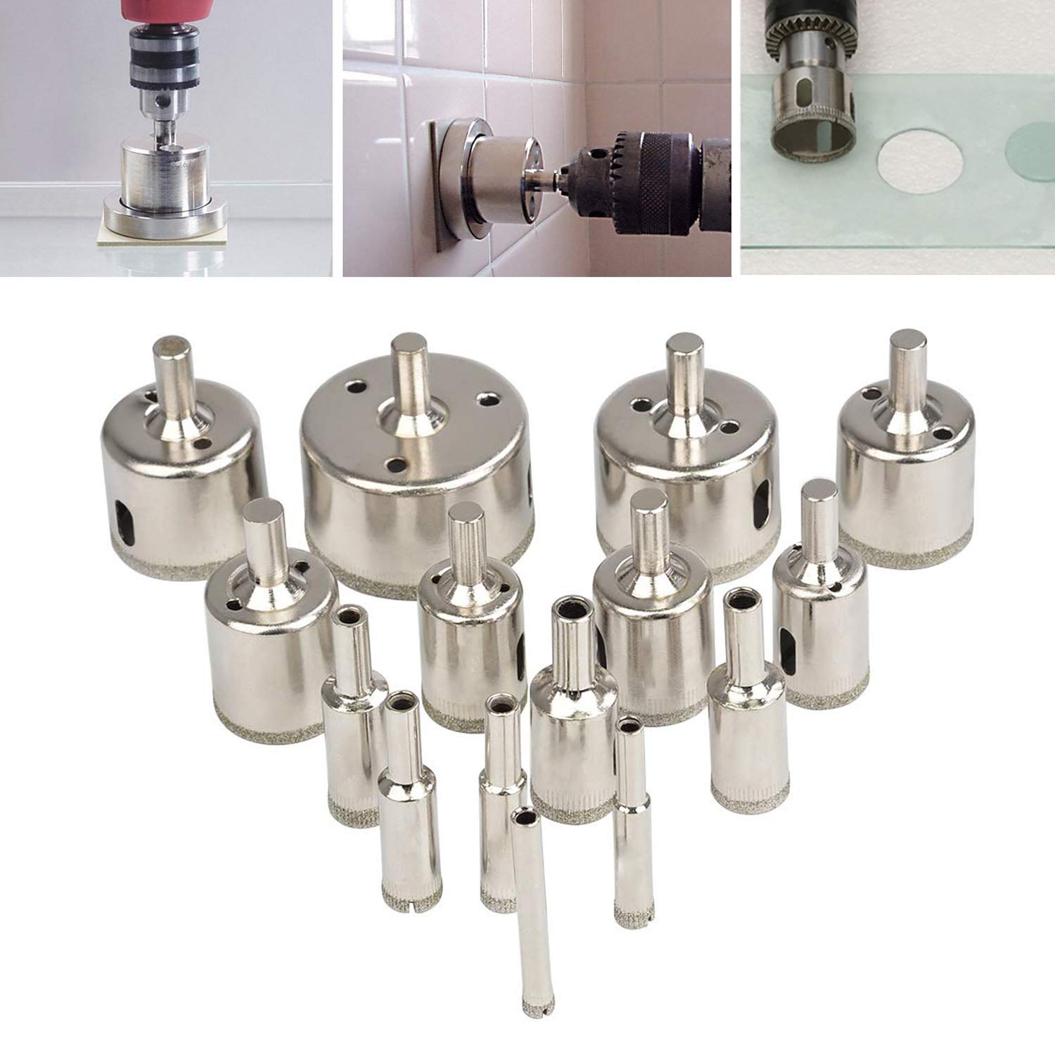 Cettkowns 15-Pack Diamond Drill Bit Set φ6-50mm HSS Diamond Hole Cutters for Tiles Glass Granite Ceramic Porcelain