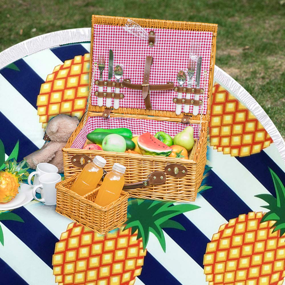 btcus4 Round Beach Towel Circle Blanket with Tassels Thick Microfiber Ultra Soft Super Water Absorbent Digital Printing High Color Fastness Multi-Purpose Sunscreen Yoga Mat Camping (120-pineapple)