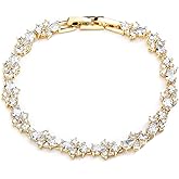 Mariell Gold Wedding and Bridal Cubic Zirconia Crystal Tennis Bracelet, Jewelry Gift for Women, Brides, Mother of the Bride, 7 1/4" Plus 1/2" Extender