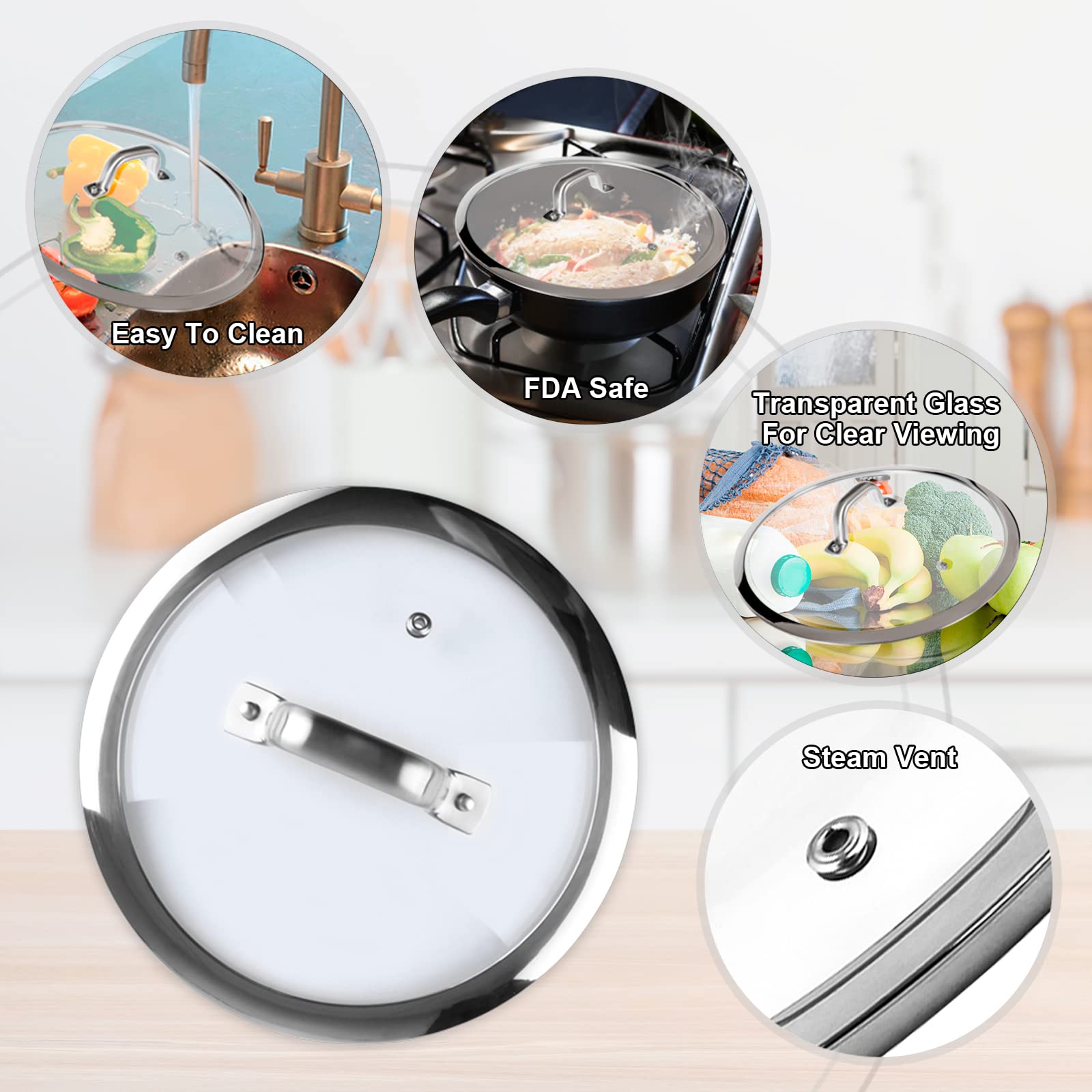 Duxtop Cookware Glass Replacement Lid (Interior Diameter: 7-3/4inch, Exterior Diameter: 8-3/8inch)