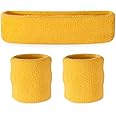Suddora Sweatbands Set, Moisture Wicking 2 Wristbands and 1 Headband, Breathable Terry Cloth Athletic Bands for Basketball, Tennis, Yoga, Gym, Sweat Bands for Costumes and Cosplay