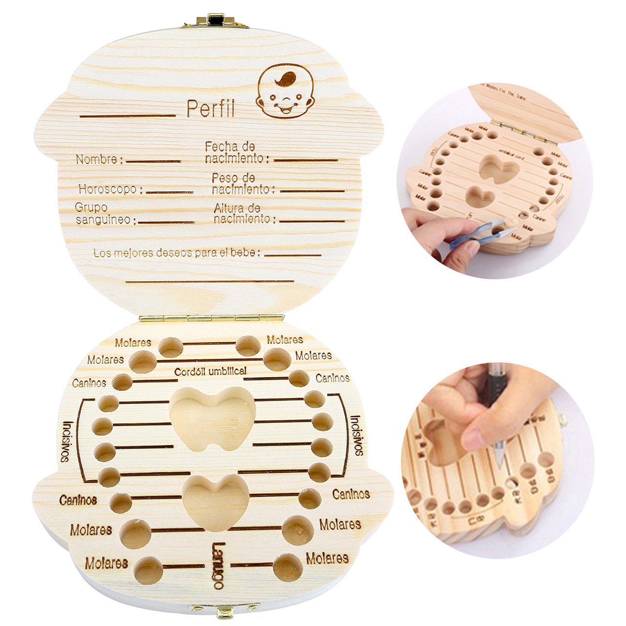 Baby Teeth Box, Yoption Child Milk Teeth Save Wooden Keepsake Souvenir Box, Customize Personalized Baby Tooth Box for Kids Boy&Girl (English, Boy)