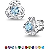 Suplight Love Knot Birthstone Earrings for Women, S925 Sterling Silver Earrings Flat Back Diamond Stud Earrings Christmas Gifts for Women Emerald Sapphire Earrings Birthday Gifts for Women Wife Mom