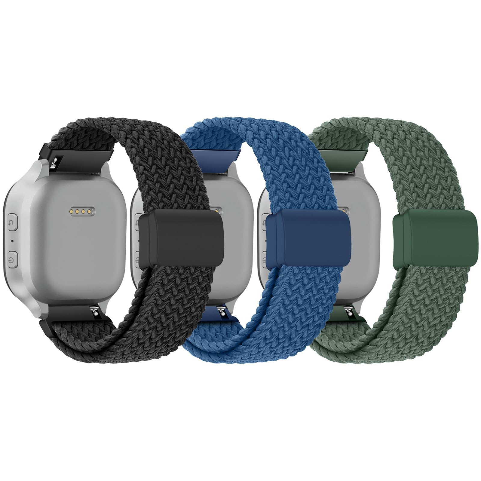 SimpleThings Braided Bands Compatible with Gabb Watch 3e 3 2 1/Gizmo Watch 3 2 1/SyncUP Kids Watch & Cosmo JrTrack 3/2 SE/2/JrTrack, 3Pack Solo Loop Stretchy Bands with Adjustable Easy Buckle for Kids Boys Girls