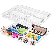 Manaloom Desk Drawer Organizer Tray with 9 Storage Compartments - For Home and Office - Drawer Organizers Office, Perfect Organizing Pens, Pencils, Paper Clips, Sticky Notes - Clear - 2 Pack