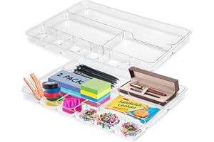 Manaloom Desk Drawer Organizer Tray with 9 Storage Compartments - For Home and Office - Drawer Organizers Office, Perfect Organizing Pens, Pencils, Paper Clips, Sticky Notes - Clear - 2 Pack