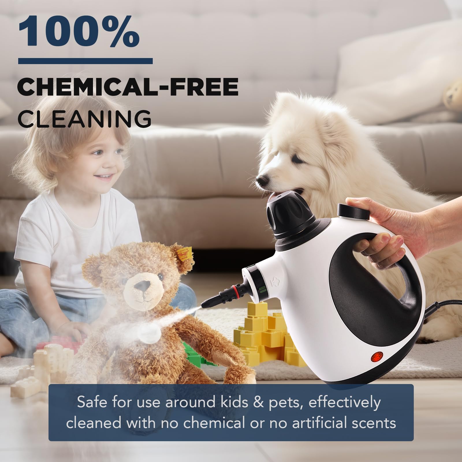 Handheld Steam Cleaner, Steam Cleaner for Home with 10 Accessory Kit, Multipurpose Portable Upholstery Steamer Cleaning with Safety Lock to Remove Grime, Grease, and More