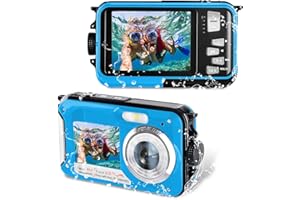 Waterproof Camera, 2.7K Full HD Underwater Camera, Digital Waterproof Camera with 48 Megapixel 16x Digital Zoom, Dual Screen Selfie Digital Camera VCR, Underwater for Snorkeling ELdteC
