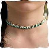 Turquoise Beaded Necklace, Natural Green Turquoise Choker for Women, Adjustable Turquoise Necklace for Western Jewelry, Boho Western Choker Necklace Gift for Her