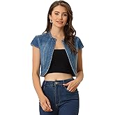 Allegra K Women's Denim Jacket Short Sleeve Jean Jacket Slim Fit Summer Outfits Casual Cropped Jacket