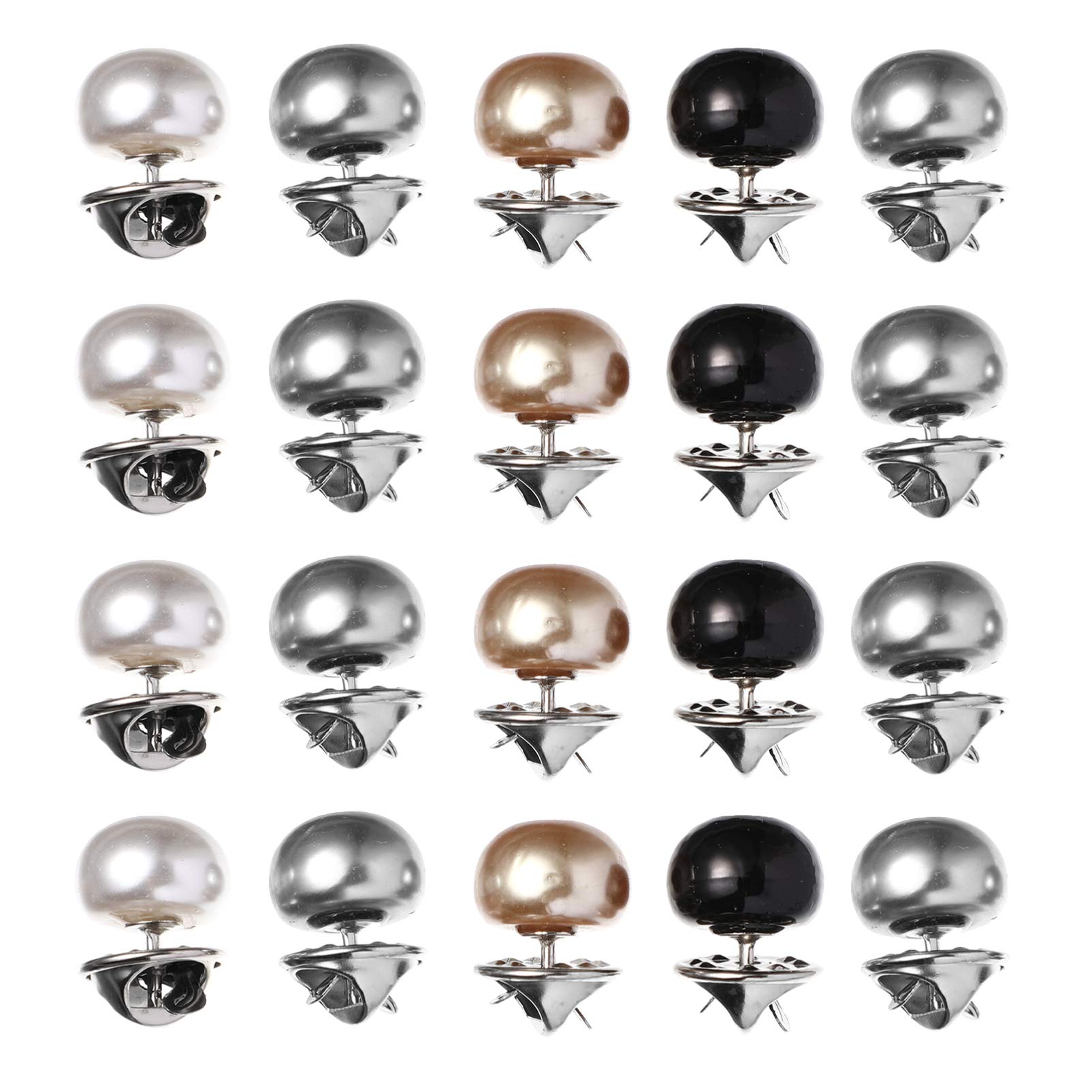 Amosfun Removable No Sew Buttons for Shirts 20Pcs Seamless Metal Pearl Decorative Pins Instant Button Replacement for Weddings Banquets Business Events