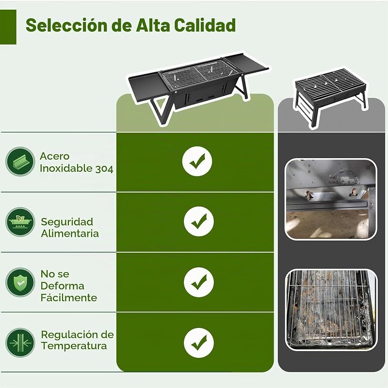 Grelhador portátil a carvão de mesa, mini churrasco dobrável instantâneo com controlo de calor de 3 níveis para campismo e jardim