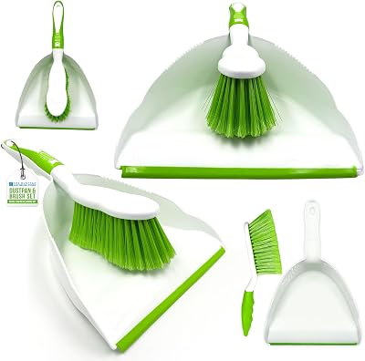 TDBS Dustpan and Brush Set Green – Easy Hold Soft Bristles Home Cleaning