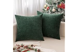 MIULEE Pack of 2 Christmas Green Throw Pillow Covers 18x18 Inch Soft Chenille Pillow Covers for Sofa Living Room Couch Solid Dyed Cases