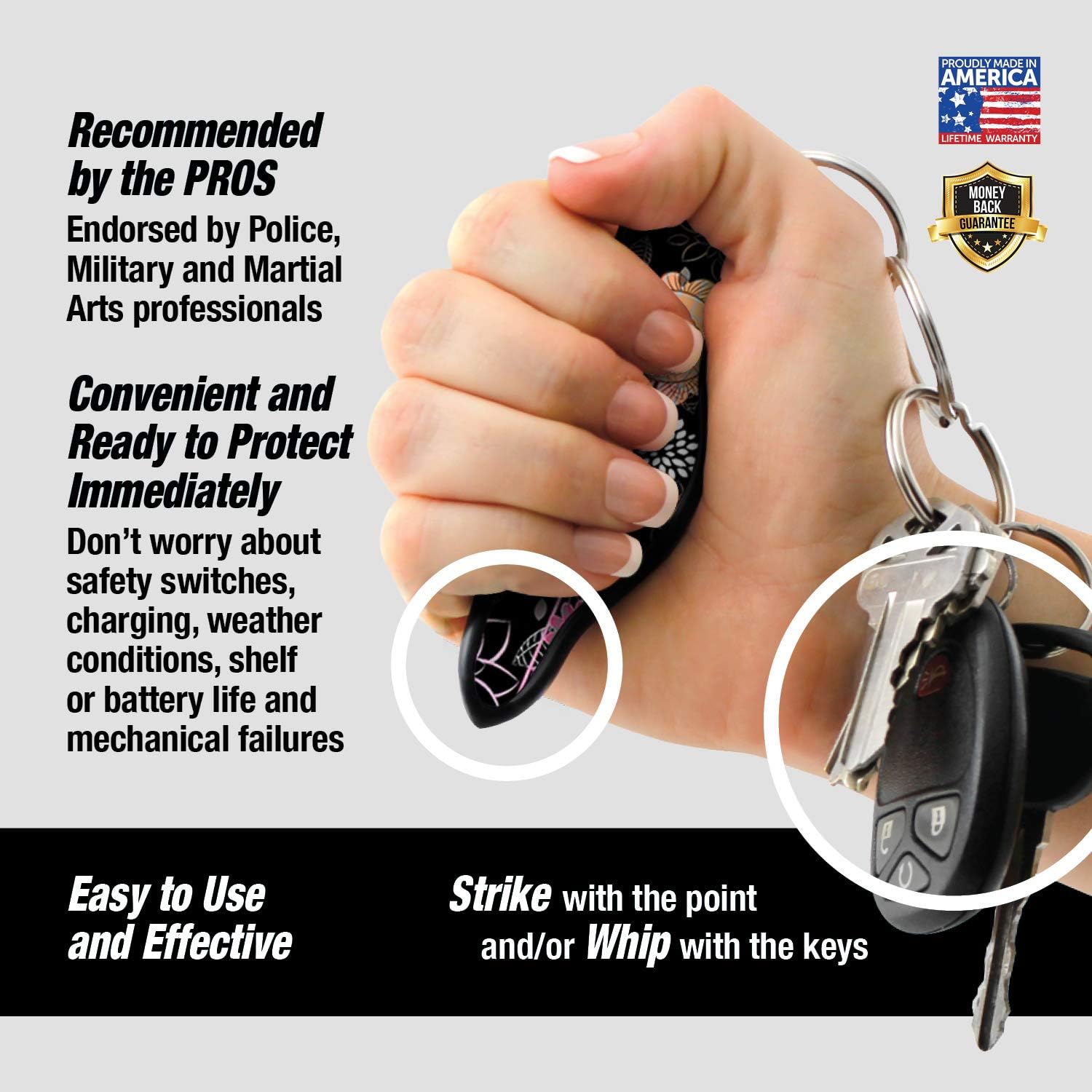MUNIO Self Defense Kubaton Keychain with Ebook (Modern Flowers) at  Women’s Clothing store