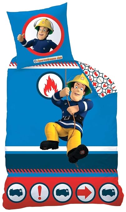 BIBER BETTWÄSCHE FEUERWEHRMANN SAM NEU & OVP FLANELLQUALITÄT mit REIßVERSCHLUSS