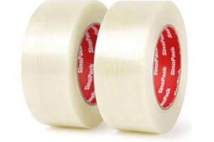 SinoPack Strapping Tape Total 100yds, 5.5Mil x 2in x 50yds Strapping Tape 2 inch Heavy Duty Strong Tape Fiberglass Reinforced Filament Tape