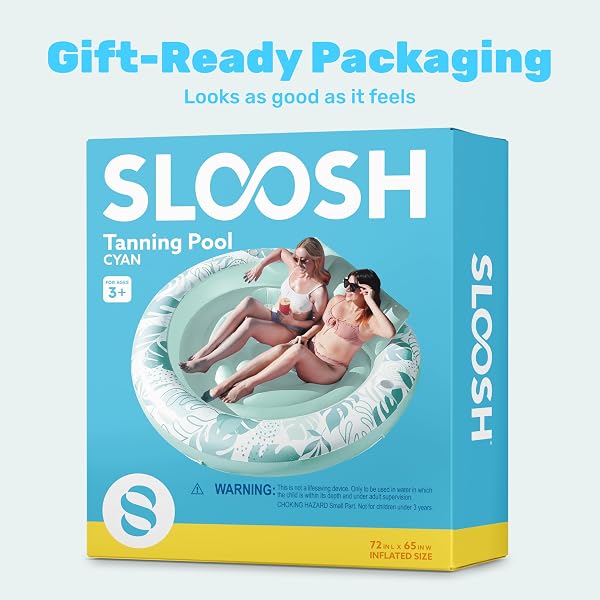 SLOOSH INFLATABLE TANNING POOL LOUNGER FLOAT, 72″ X 56″ POOL FLOATS ADULT WITH PILLOW, 4 IN 1 ROUND SUNTAN TUB RAFT FLOATIE,SUNBATHING BED LOUNGE FOR WATER BLOW UP BALL PIT PARTY GIFTS, CYAN