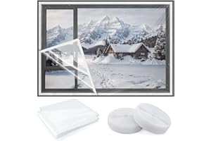 VTEYEYA Heavy Duty Window Insulation Kit for Winter - 75 in x 79 in Clear Plastic 180㎛ Thick Shrink Film on Windows and Patio Doors, Reusable Storm Window Kit​ for Sliding Doors & Large Windows​