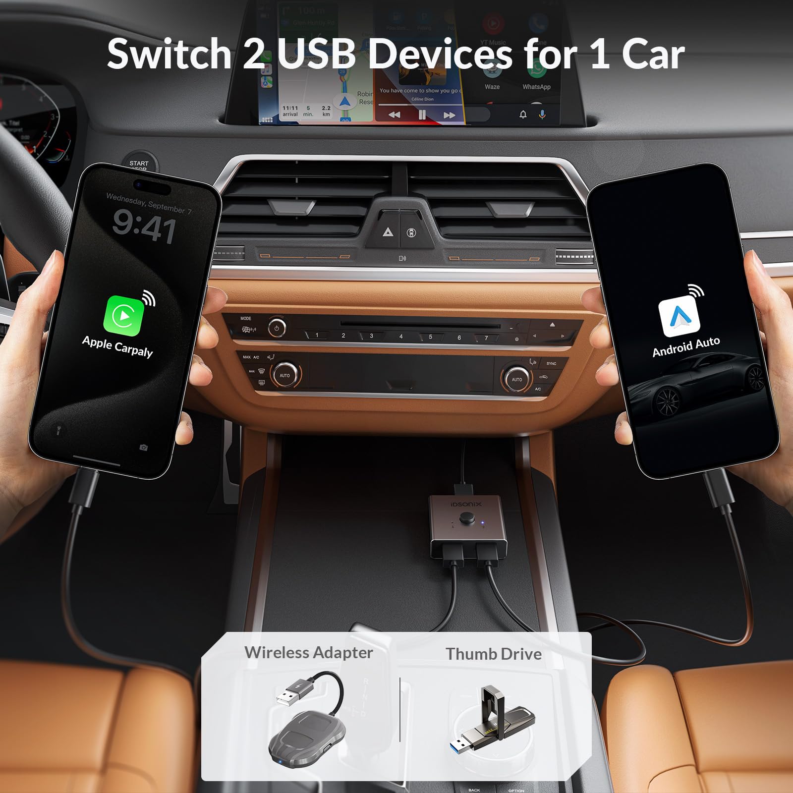 iDsonix USB 3.0 Switch Aluminum, Bi-Directional USB Switcher 1 in 2 Out (2 in 1 Out), USB Switch 2 Computers Share 1 Device for Printer Mouse Keyboard, USB Sharing Switch Support CarPlay,Android Auto