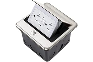 Vagueior Recessed Floor Electrical Outlet Kit,Waterproof Electrical Outlet Covcer Box,Hidden GFCI Outlet+20A Tamper-Resistant Receptacle Outlet with Slow Damping，ETL Certified，Stainless Steel Color