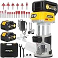 AwxryoX Cordless Router for Woodworking, 21V Router Tool with 2 x 4.0Ah Battery, Brushless Trim Router with20PCS 1/4" Bits, 6 Variable Speeds Compact Router Para Madera Kit for Dust Hood