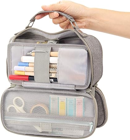 Amazon Angoobaby 大容量 ペンケース 筆箱 男の子 女の子 中学生 高校生 大学生 社会人用 グレー ペンケース 文房具 オフィス用品