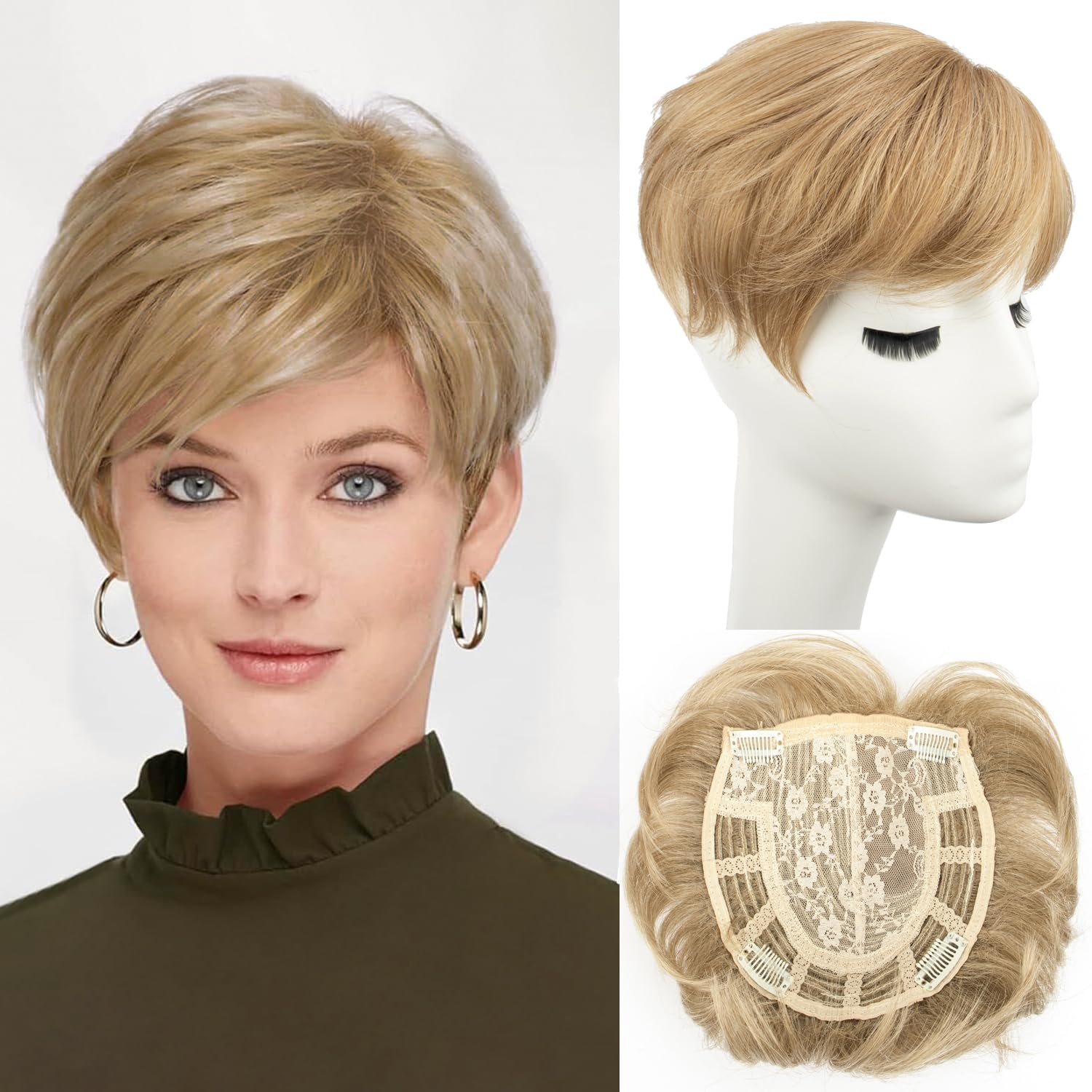 Photo 1 of PORSMEER Hair Topper for Women - Short Pixie Cut Synthetic Piece for Thinning Hair - Wiglet (Blonde)