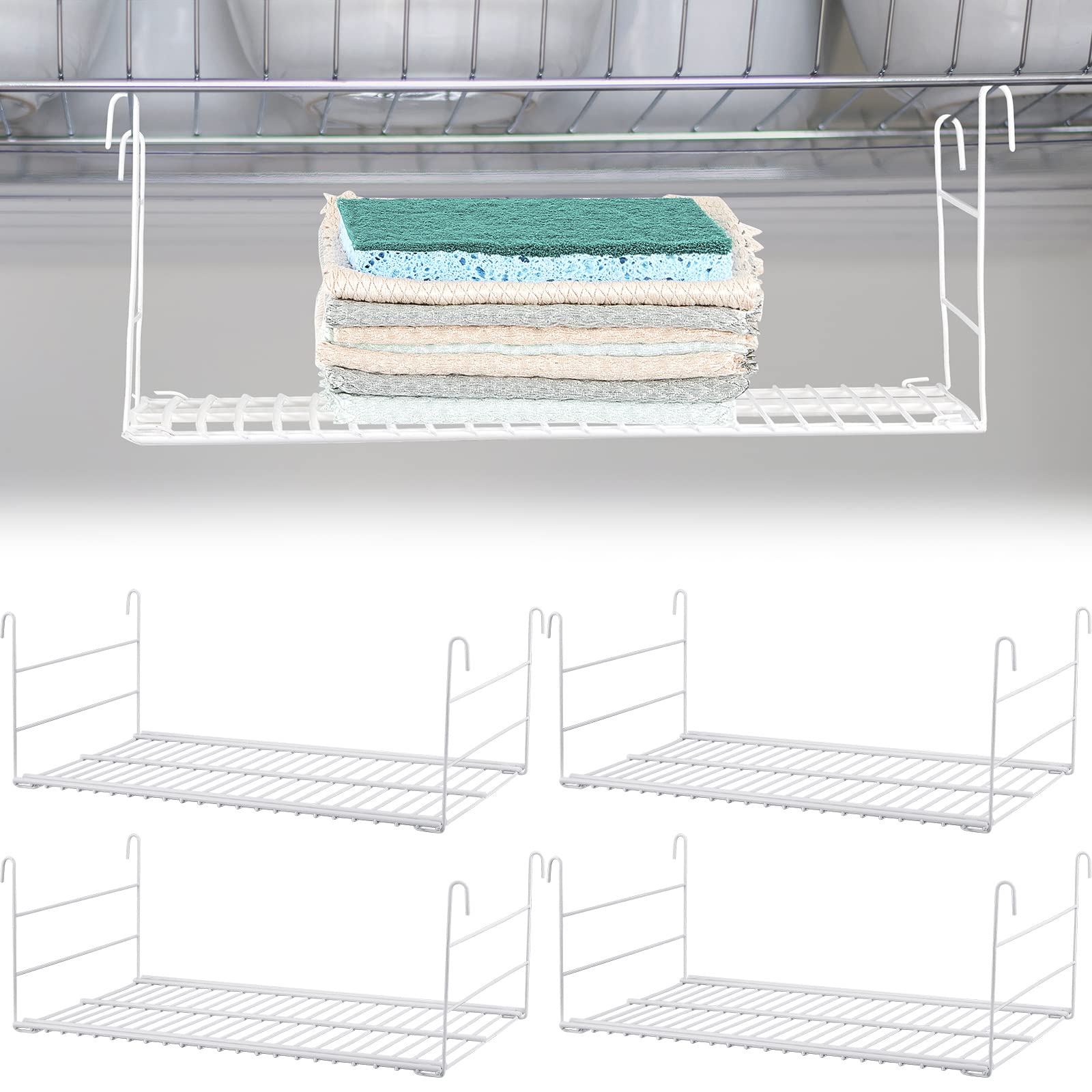 Photo 1 of Amylove 4 Pieces 14.7 Inch Hanging Wire Shelf Organizer Closet Storage Shelves Hanging Wire Shelving Rack Accessories for Closet Pantry Storage Room Bathroom Organization, White