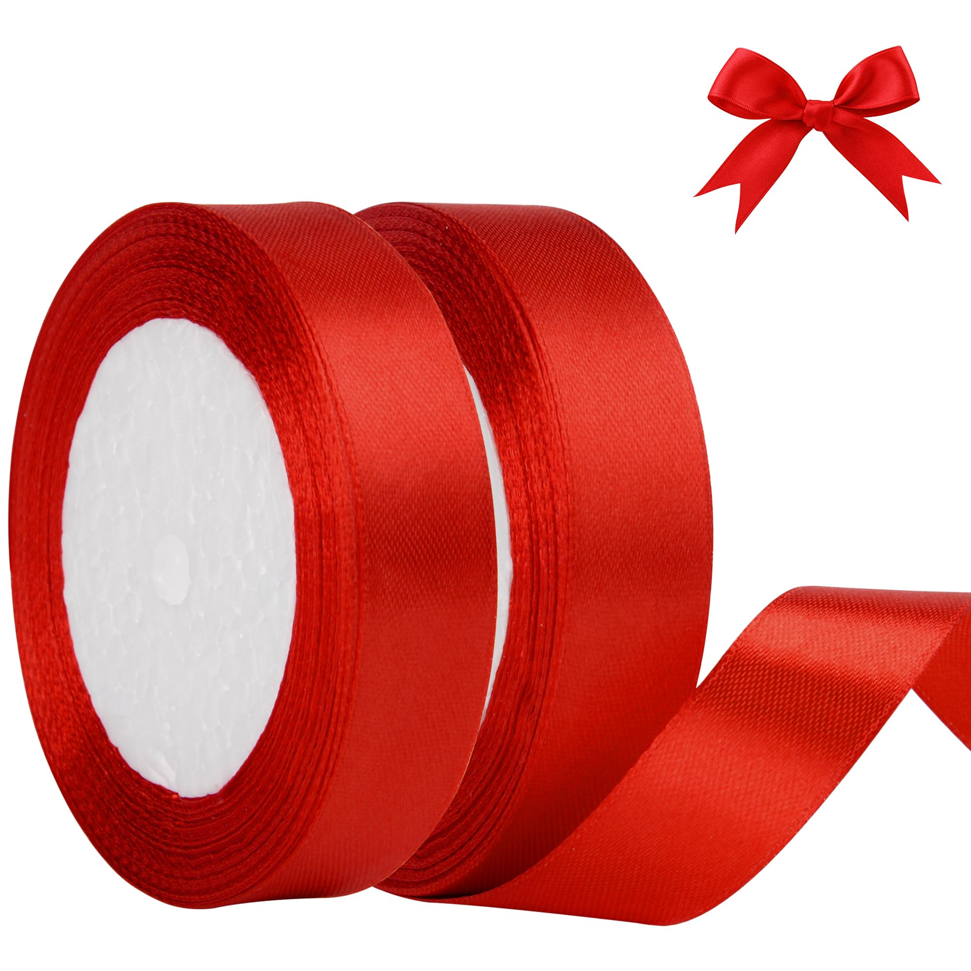 KEYIDO Red Ribbon 20mm Wide, 50 Yards Red Satin Ribbon for Gift Wrapping, Hair Bow, Florist, Crafts, Car, Wedding, Christmas Party Decoration (25 Yards/Roll)