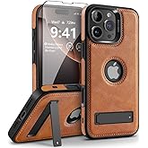 VAUSERDY for iPhone 16 Pro Case Leather,[Compatible with MagSafe], Slim Adjustable Kickstand，Strong Magnetic Phone Case for iPhone 16 Pro (2024) 6.3" (Brown)