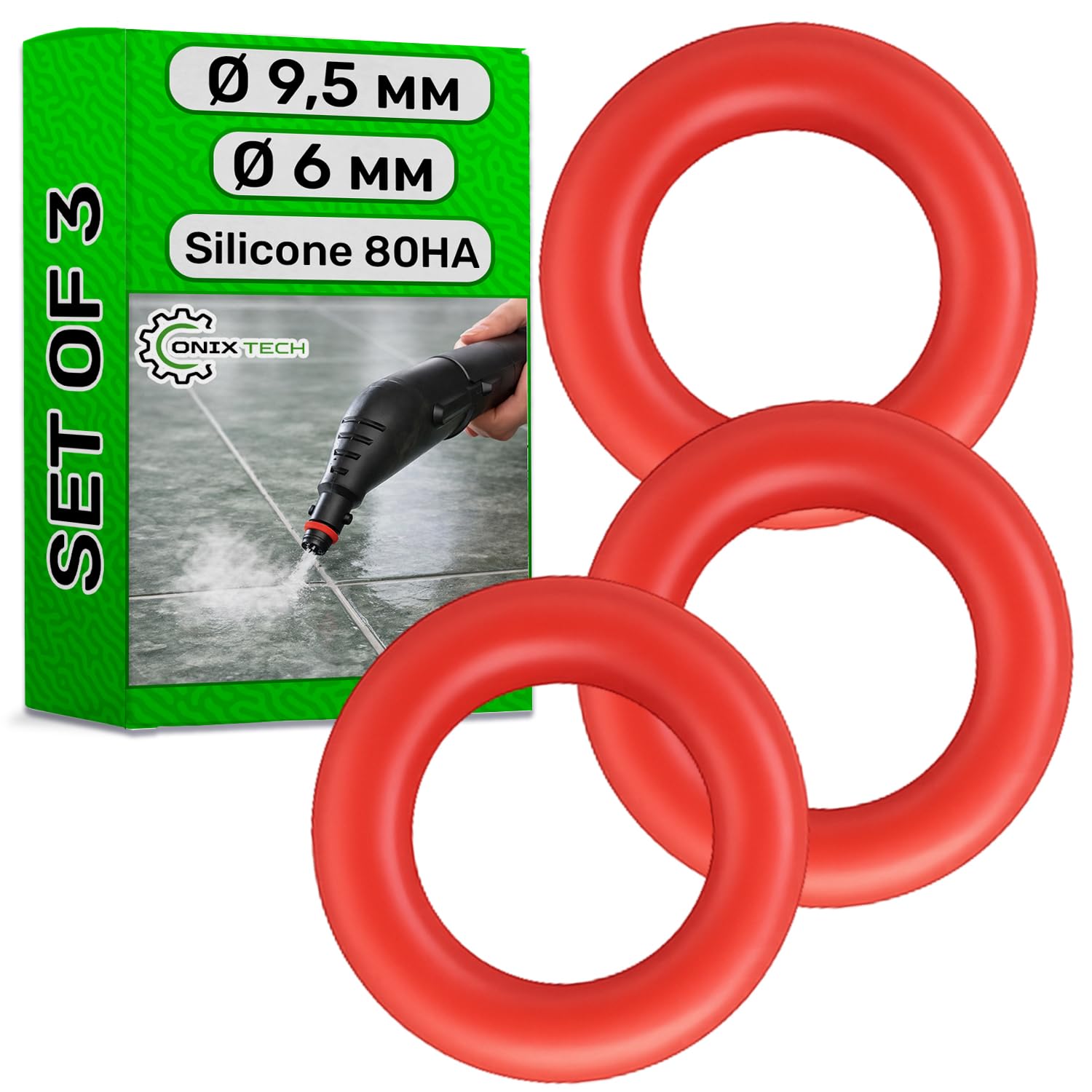 3 Pieces Sealing Ring Steam Iron Internal Ø 6 mm External Ø 9,5 mm - Made of Silicone 80HA - ONIX TECH
