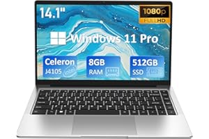 AUUSDA Windows Laptop Computer, 8GB DDR4 RAM, 512GB M.2 SATA SSD, 2-2.5 GHz Intel Celeron J4105 Processor, 14.1" FHD IPS LCD Screen, Mini HDMI, USB-A x2, MicroSD, Windows 11 Pro Traditional Laptop Computers