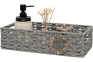 DUOER Toilet Paper Basket for Tank Top Bathroom Baskets for Organizing Bathroom Tray for Counter Storage Basket for Bathroom Organizer-Gey