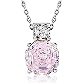 Edulex Birthstone Pendant Necklace for Women - 18K White Gold Plated Created Diamond Jewelry - Rose Cut Octagonal CZ Mens Gifts