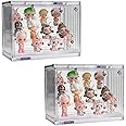 Clear Display Case for Figures, 3 Tier Adjustable Display Stand, Acrylic Display Box with Magnetic Door, Dustproof Showcase for Collectibles Mini Funko Pop Popmart Action Figures (Clear-2 Pack)