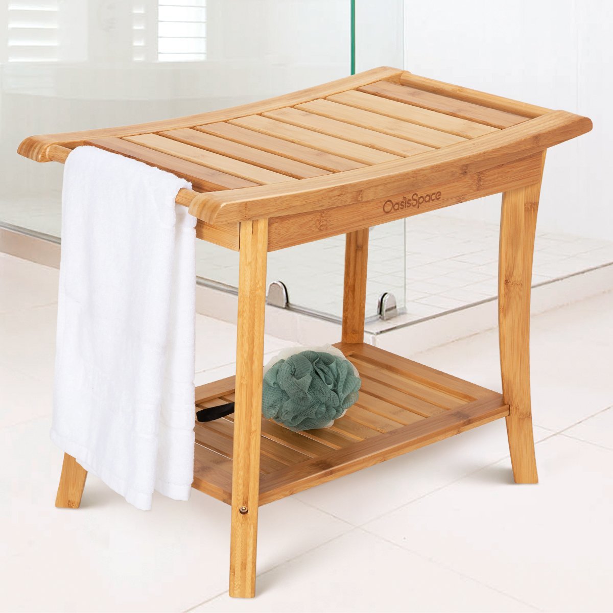 OasisSpace Bamboo Shower Bench, 24