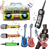 YIHAOSSING 80s 90s Theme Party Decorations, Includes a Boom box, Inflatable Cell Phone, 2 Microphones,2 Inflatable Guitar and a Hand Pump for Hip Hop Party Theme Supplies Cosplay Props (7pcs)