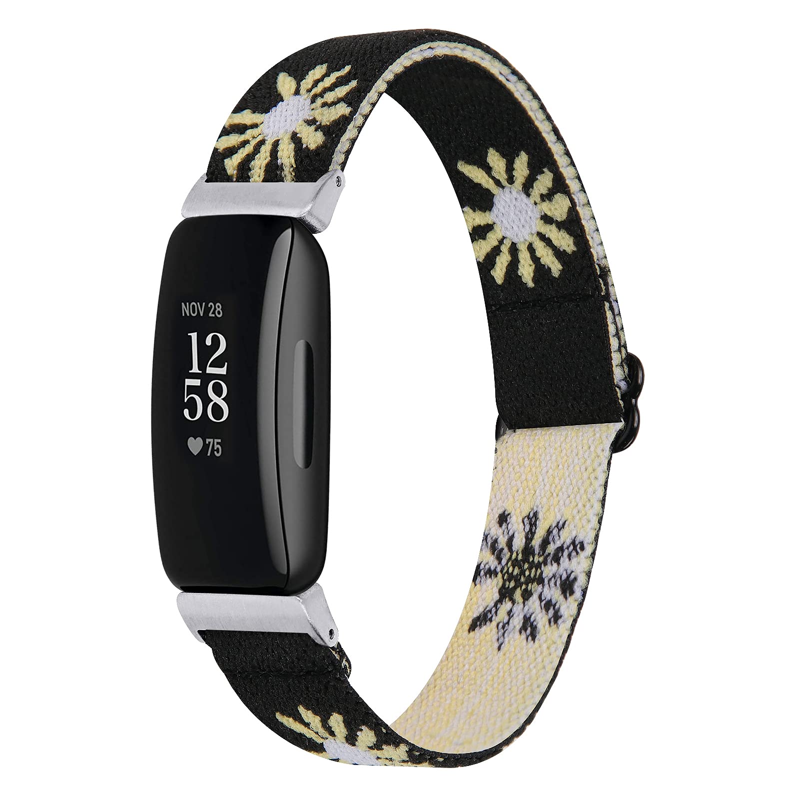 Ginamart Woven Strap Compatible with Fitbit Inspire 2/Ace 3 Strap, Women Men Sport Soft Nylon Fabric Replacement Wristband for Fitbit Ace 3/Inspire 2 Small Large (Black Flower)