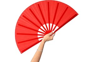 GEGEYA 13inch Large Rave Fan Popping Fan Clacking Fans for Line Dancing,Hand Fans for Women Foldable,Boots on The Ground Fan,Portable for Outdoor,Wedding,Party,Decoration(Red,1 Pack)