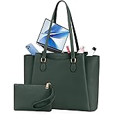 RAINSMORE Laptop Bag for Women 15.6 Inch Work Tote Bags Waterproof Computer Bags Leather Professional Laptop Purse Womens Laptop Briefcase Large Handbag for Office Teacher Travel, Green