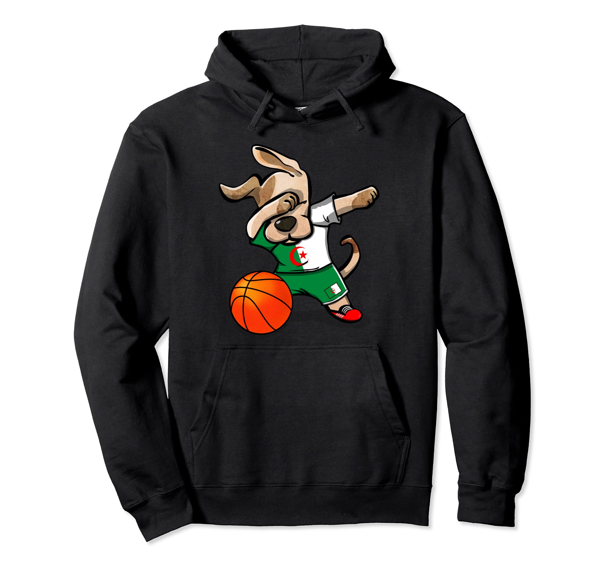 Dabbing Dog Algeria Basketball Fans Jersey Algerian Flag Pullover Hoodie