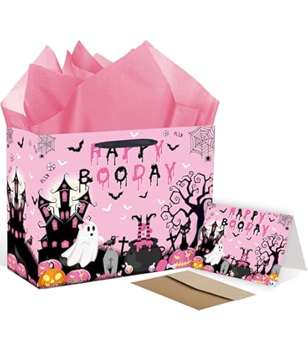 20pcs Pink Girl Halloween Treats Bags - Cute Ghost Witch Cauldron NonWoven Candy Bag Gift Tote For Little Boo Baby Shower Party Supplies