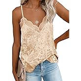 miduo Womens Strappy Adjustable Straps Velvet Lace Trim V Neck Tank Tops Cami Shirts Sleeveless Blouses Shirt Tank Top